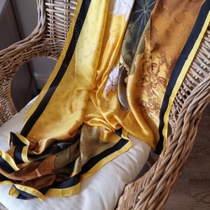 SALE 100% Silk Yellow and Black with Grey Elements 180cm90cm Elegant Gift Designer Gift for Her zdjęcie 3