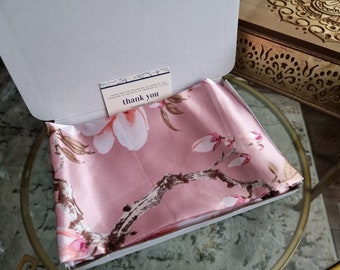 SALE Blush Pink with Delicate Flowers Silk Scarf Satin HeadWrap