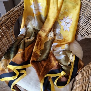 SALE 100% Silk Yellow and Black with Grey Elements 180cm90cm Elegant Gift Designer Gift for Her zdjęcie 6