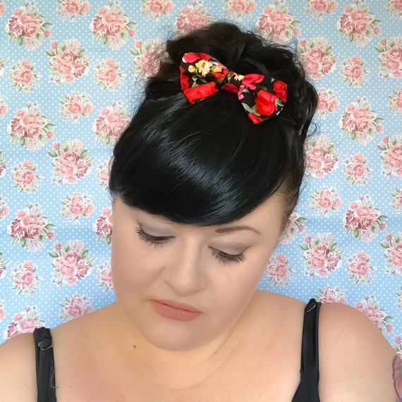 Garden Red Rose Hair Bow Pin Up Hair Accessories Etsy