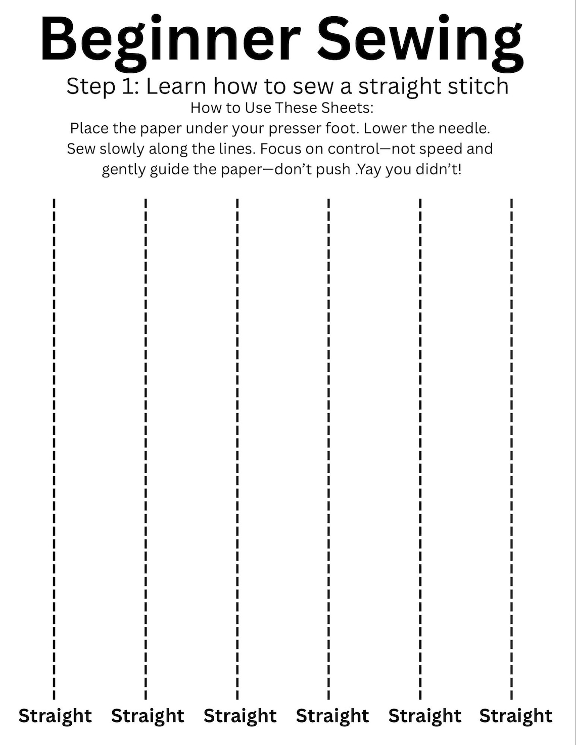 Learn to Sew Practice Sheets Printable Sewing Patterns Worksheets Pdf Download Learn to Sew ...