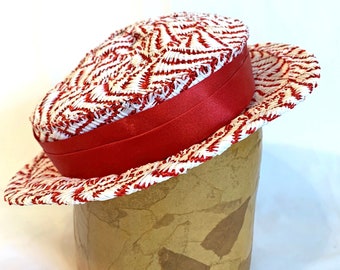 Vintage style Boater Hat, Red and White