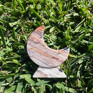 Crazy Lace Agate Crystal Moon | Self Standing Crescent Moon Crystal