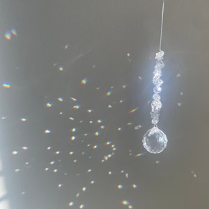 Clear Quartz Crystal Sun Catcher | Rainbow Maker | Groovy Home Decor | Hanging Crystal Sphere | Boho Home Decor | Rainbow Sun Catcher Sphere