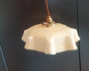 Antique French ceiling light in yellow translucent glass -Opaline pendant light - antique French ceiling lampshade - circa 1940