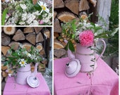 Magnificent and rare ROSE French vintage enamel coffee maker from the 1930s 40s.