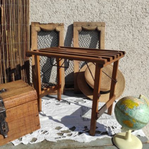 antique tabouret de pécheur pliant en bois  et fer - banc de peintre vintage français - siège pliable d'artiste vers 1930