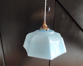 Antique French ceiling lamp in yellow translucent glass - Opaline pendant lamp - French antique ceiling shade - circa 1930