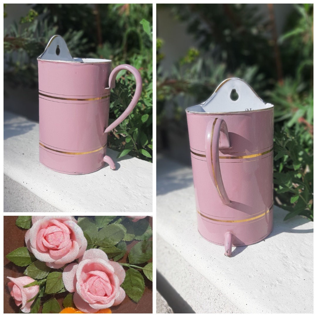 Pot Mural Émaillé Rose Matériel Médical en Émail, Irrigateur 2 Litres Ancien Pot à Lavement - Broc o