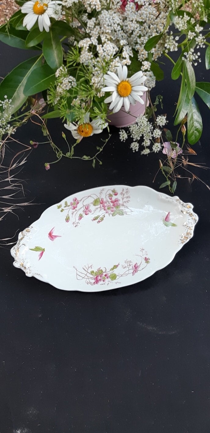 Petit Plat Ovale en Porcelaine Assiette Faïence Fleurie Art de La Table Vaisselle Plate French Dish