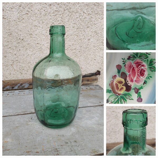 Dame Jeanne vintage - bouteille bonbonne ronde en verre transparent vert bouteille marque VIRESA 2.5 litres