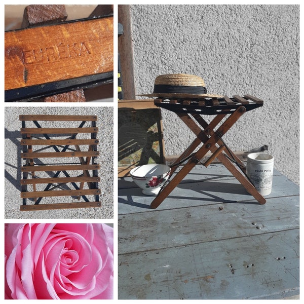 antique tabouret de pécheur pliant en bois - fer banc de peintre vintage français années 30/40