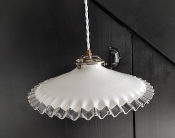 Antique French ceiling light in white opaline - Opaline pendant lamp - French antique ceiling shade - circa 1930