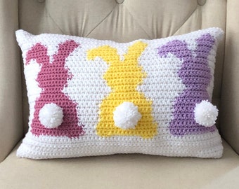 Crochet pillow pattern - Easter crochet pattern - Fluffy Bunnies Crochet Pillow Pattern - Easter pillow - DIY Easter decor