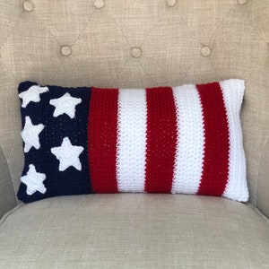 Crochet Pillow Pattern 4th of July crochet pattern USA Flag Independence Day Pillow DIY Patriotic decor image 1