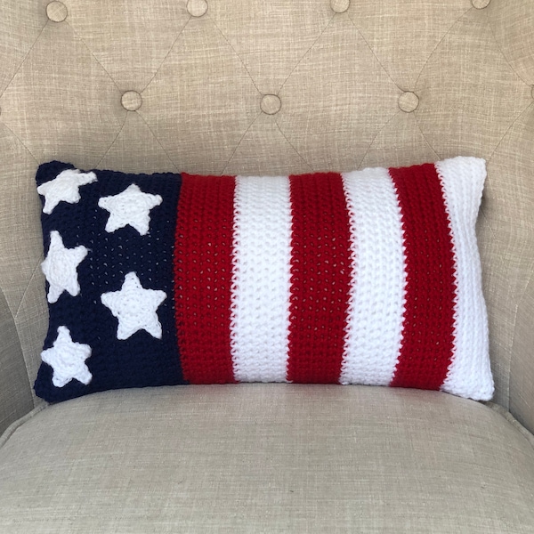 Crochet Pillow Pattern - 4th of July crochet pattern - USA Flag - Independence Day Pillow - DIY Patriotic decor