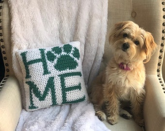 Home Paw Print Crochet Pillow Pattern - Dog Lovers Crochet Pattern - Cat Lovers Crochet Pattern - Paw Print Crochet Pillow