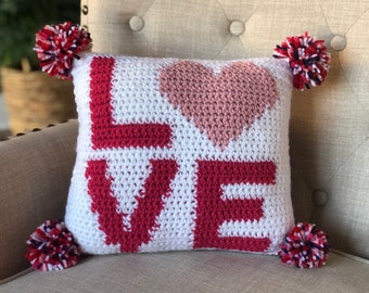 Crochet Pillow Pattern - Valentine's Day Crochet Pattern - Love Hearts Pillow Pattern - Valentine's Pillow - DIY Valentine's Day Decor