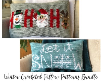 Crocheted Pillow Patterns - Christmas Crochet Patterns - Two Crochet Patterns - Let It Snow and Ho Ho Ho Crochet Patterns