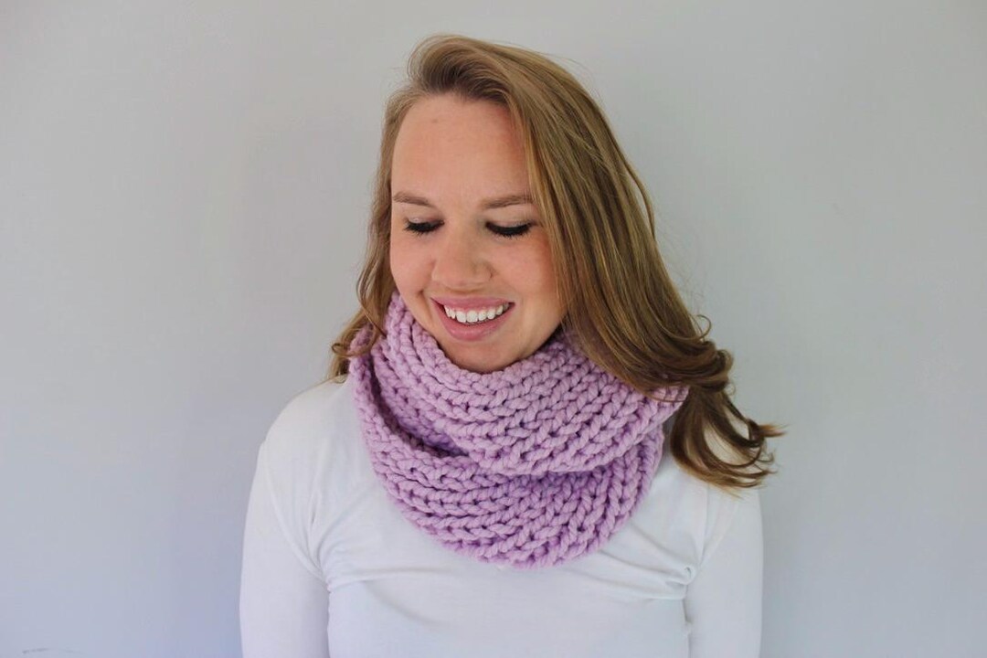 Lavender Hand Knit Chunky Infinity Scarf – Soft Wool Blend Cowl Purple ...
