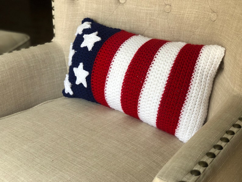 Crochet Pillow Pattern 4th of July crochet pattern USA Flag Independence Day Pillow DIY Patriotic decor image 3