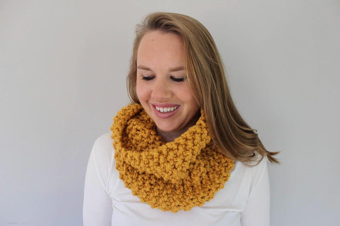 Yellow Hand Knit Chunky Infinity Scarf – Soft Wool Blend Cowl Mustard ...