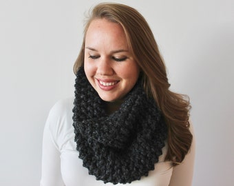 Charcoal Gray Knitted Cowl - Chunky Knit Scarf - Warm Wool Scarf - Knitted Scarf - Winter Scarf