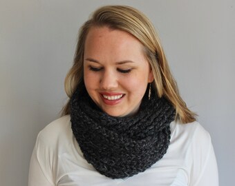 Charcoal Gray Knitted Infinity Scarf - Gray Scarf - Chunky Knit Scarf - Warm Wool Scarf - Knitted Scarf