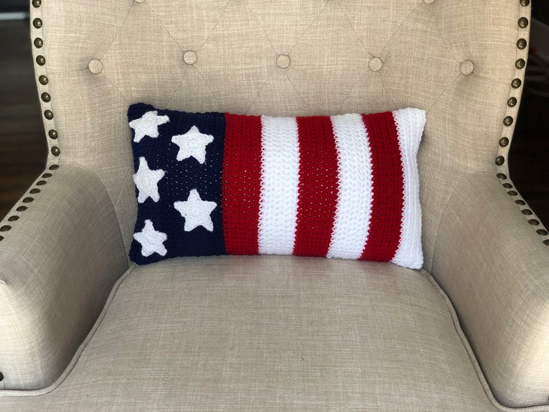 Crochet Pillow Pattern 4th of July crochet pattern USA Flag Independence Day Pillow DIY Patriotic decor image 4