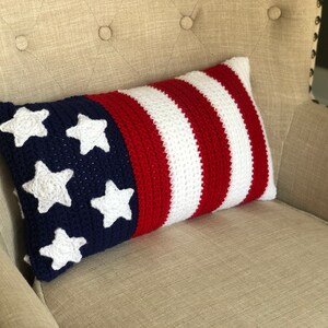 Crochet Pillow Pattern 4th of July crochet pattern USA Flag Independence Day Pillow DIY Patriotic decor image 2