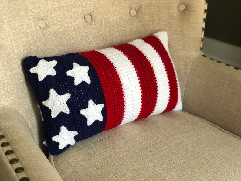 Crochet Pillow Pattern 4th of July crochet pattern USA Flag Independence Day Pillow DIY Patriotic decor image 2