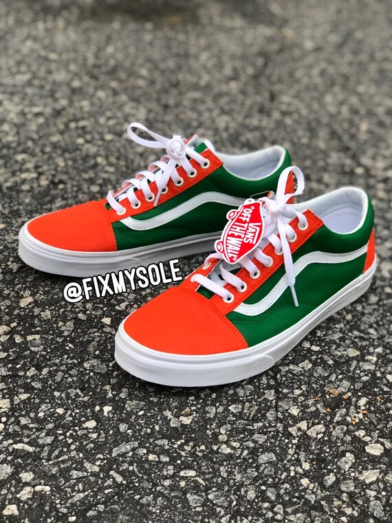 Orange and Green Vans Old Skool | Etsy