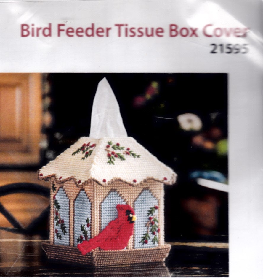 Bird Feeder, tissue box cover, plastic canvas kit (Mary Maxim)