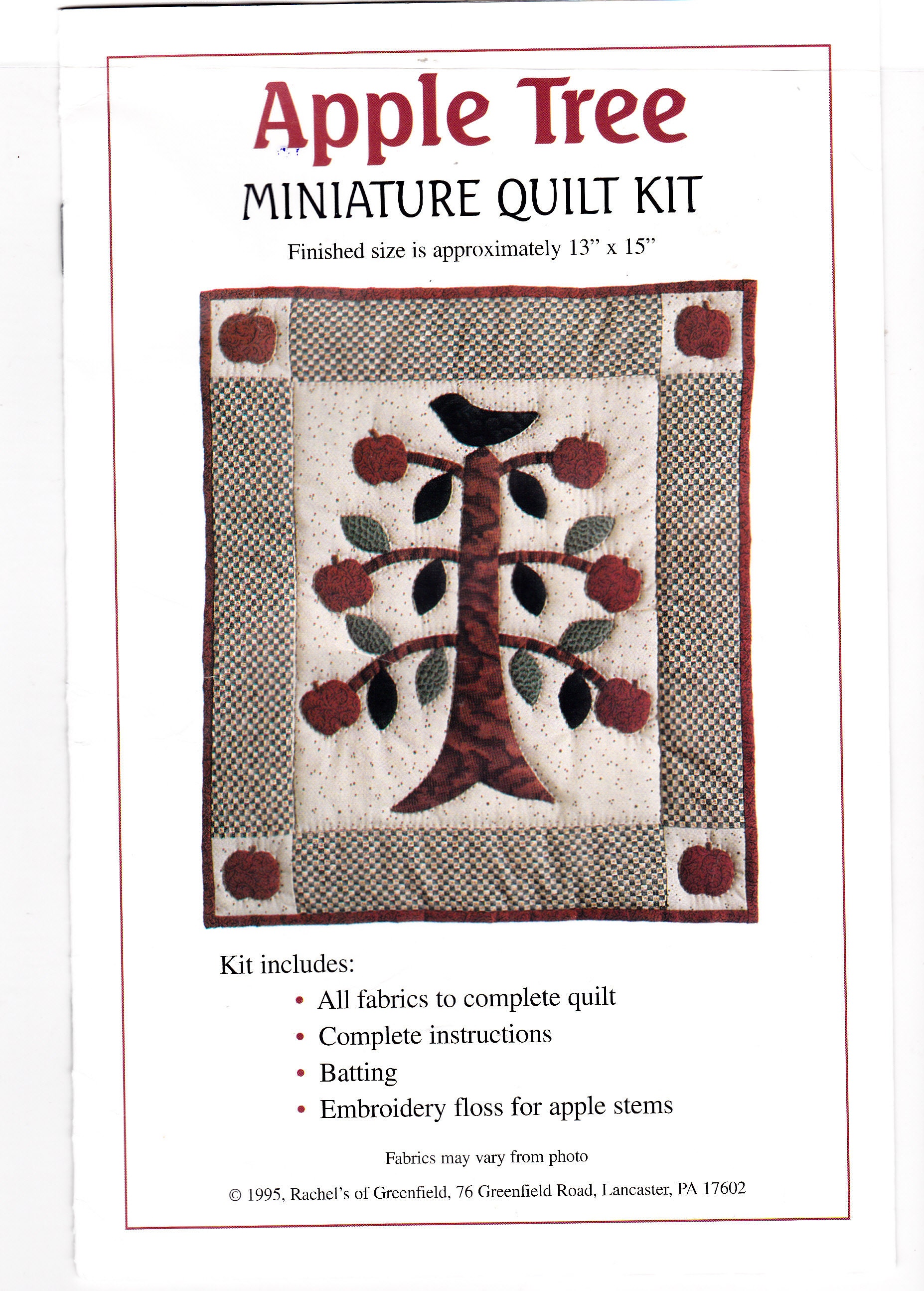 Tree Quilt Kit Quilting Kit: Apple Tree Miniature Quilt Kit 13 X 15 in Rachel's of ...