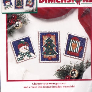 Waste Canvas Counted Cross Stitch Kit: Holiday Stamps, Snowman Xmas Tree Mitten