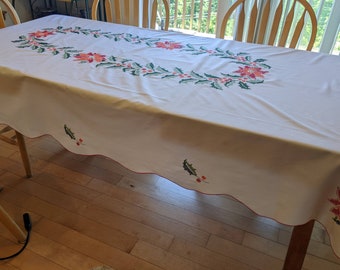 Weihnachtstischdecke Hand bestickt Weihnachtsstern Design 215 x 150 cm