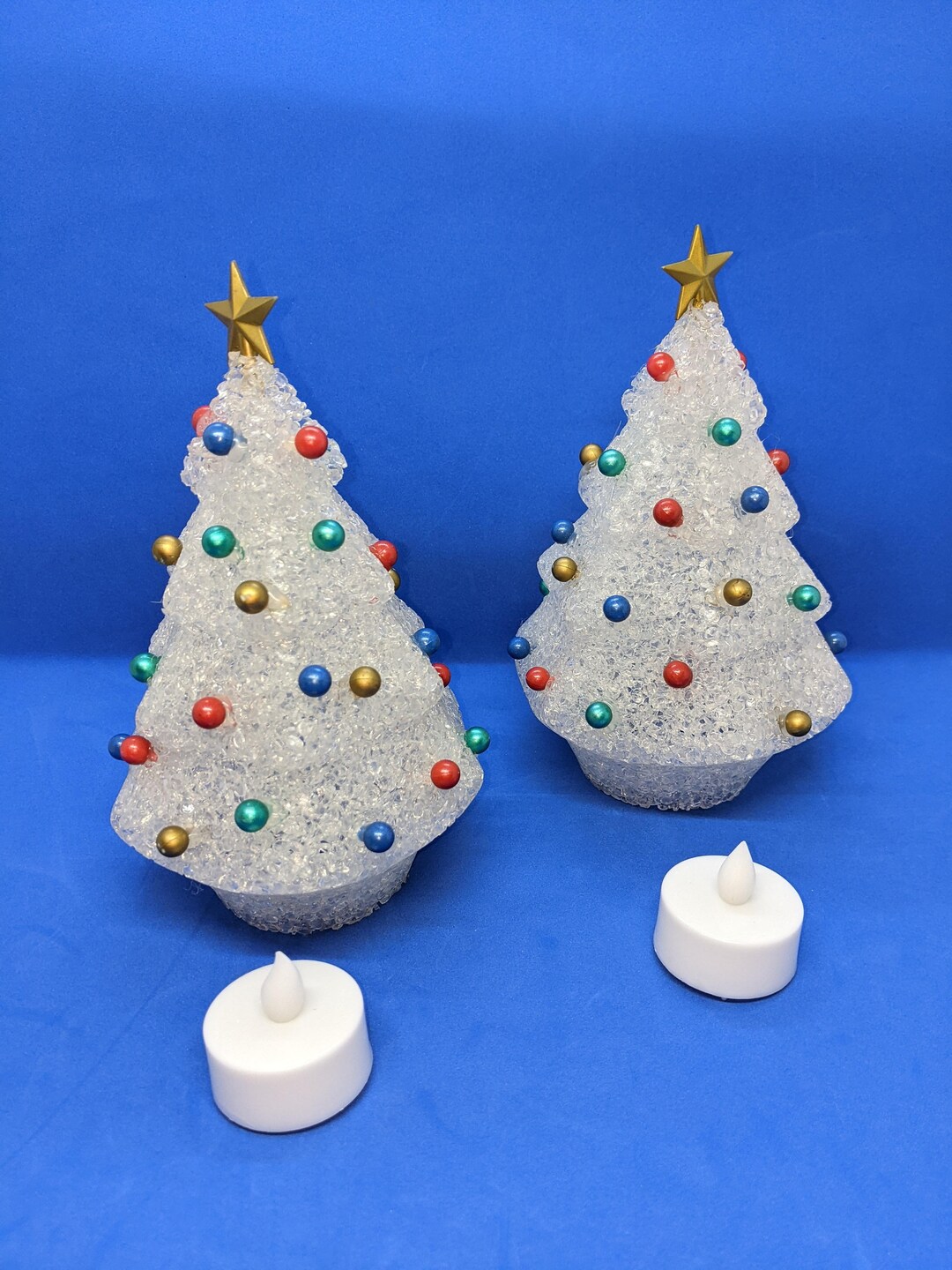Melted Plastic Christmas Trees With Tea Lights Change Color 7 Etsy