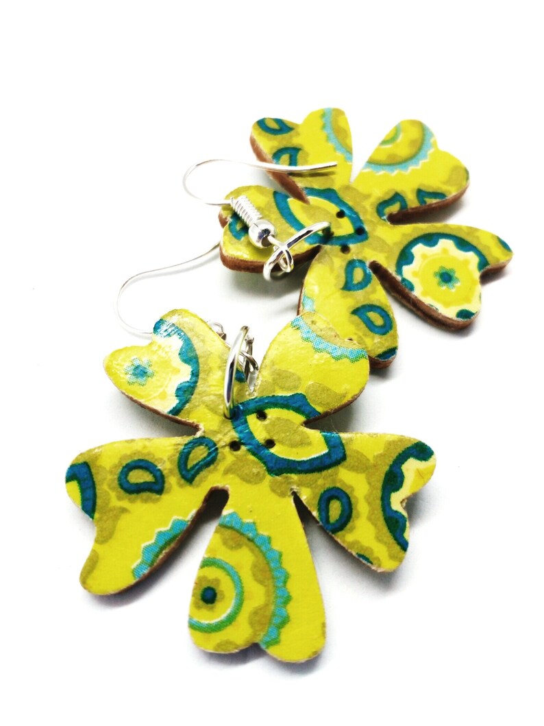 lucky charm gift luck symbol earring Four leaf clover earrings handmade wooden decoupage earrings cute gift for her clover jewelry