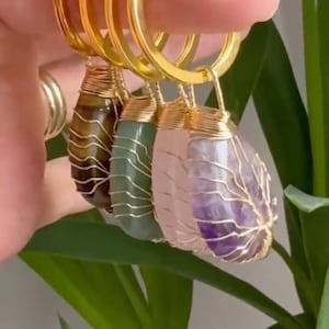 Llavero de cristal: amatista natural, cuarzo rosa, ojo de tigre y aventurina. ¡Regalos de cristal!