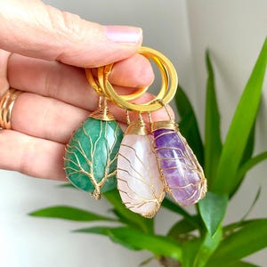 Juego de llaveros de cristal: amatista natural, cuarzo rosa, aventurina - Árbol de la vida, ¡regalos de cristal!