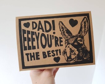Handmade Mother&#39;s Day donkey card, eeyore, best mom ever, dad, mothers day, mum dad you&#39;re the best, funny fathers day card, animal pun dad