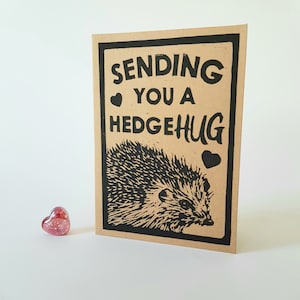 Tarjeta de erizo, tarjeta de "te extraño", "abrazo de erizo", pensando en ti, tarjeta linda, tarjeta de abrazo