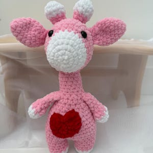 Plush Giraffe Toy | Handmade Crochet Pink with Heart
