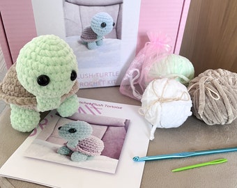 Tortoise Amigurumi Crochet Kit | Chenille Yarn, Plush Turtle