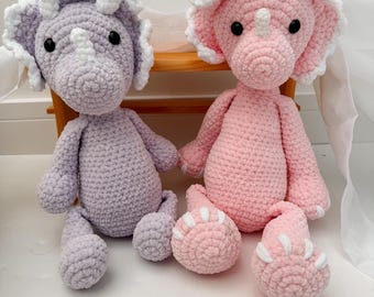 Handmade Plush Crochet Triceratops | Crochet Dinosaur