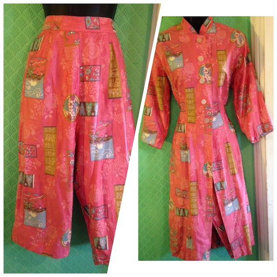 1950s original Hawaiian pink lounge suit. High wai