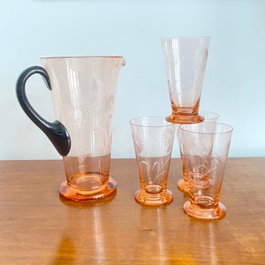 Glass drinks pitcher jug set with 4 tumblers