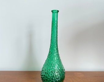 Grön vintage hobnail Empoli Italien genie flaska / dekorativ flaska karaff