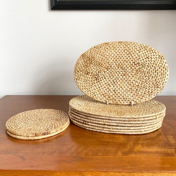 Wicker Rattan vintage placemats and coasters set