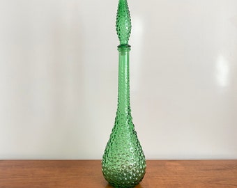 Grön vintage hobnail Empoli Italien genie flaska / dekorativ flaska karaff